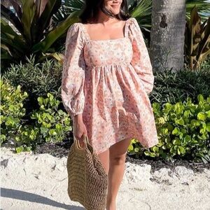 BOGO! J. Crew Zinnia Floral Squareneck Smocked Poplin Mini Dress Peach M